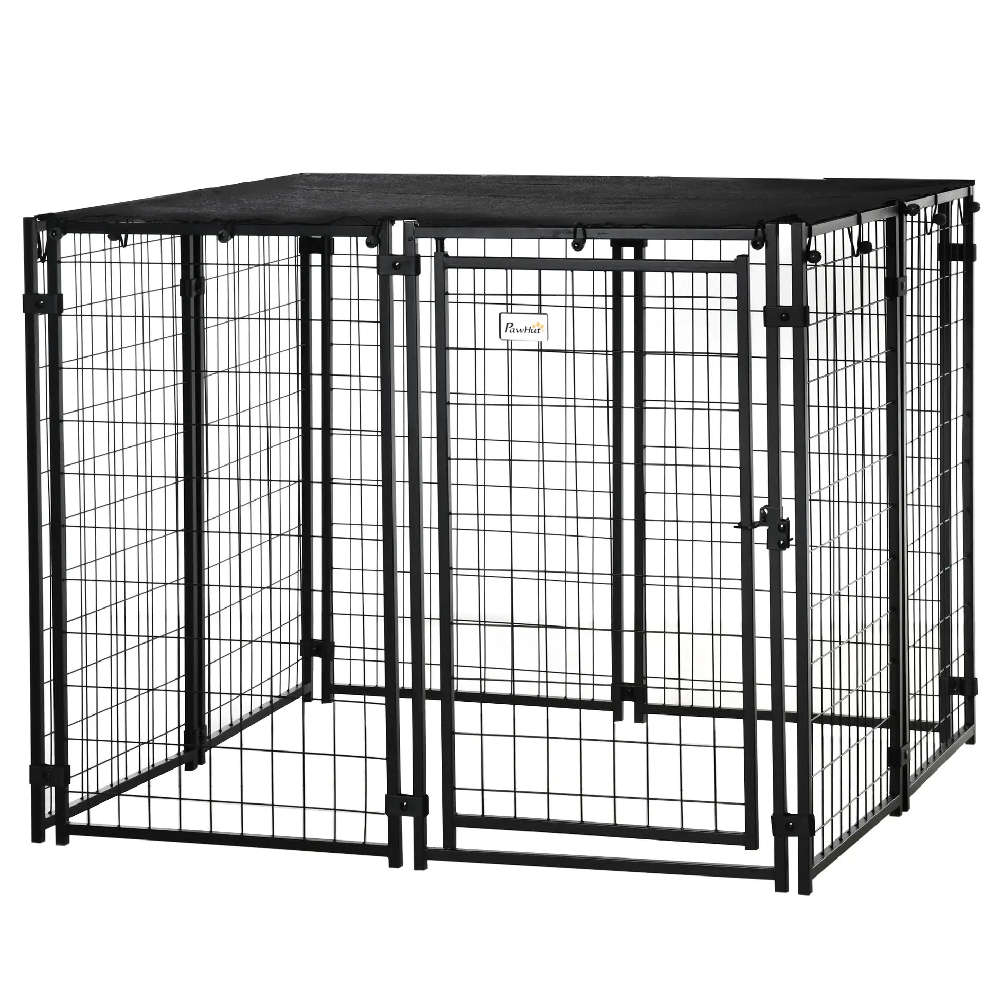 Outdoor Dog Kennel, Lockable Pet Playpen with Cover, Black Houses, Kennels & Pens Black at Gallery Canada
