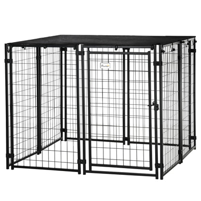 Outdoor Dog Kennel, Lockable Pet Playpen with Cover, Black Houses, Kennels & Pens Black at Gallery Canada