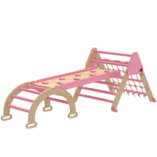 8-in-1 Pikler Triangle Set, Foldable Wooden Climbing Toys, Pink Kids Gym & Playmats Natural, Pink at Gallery Canada