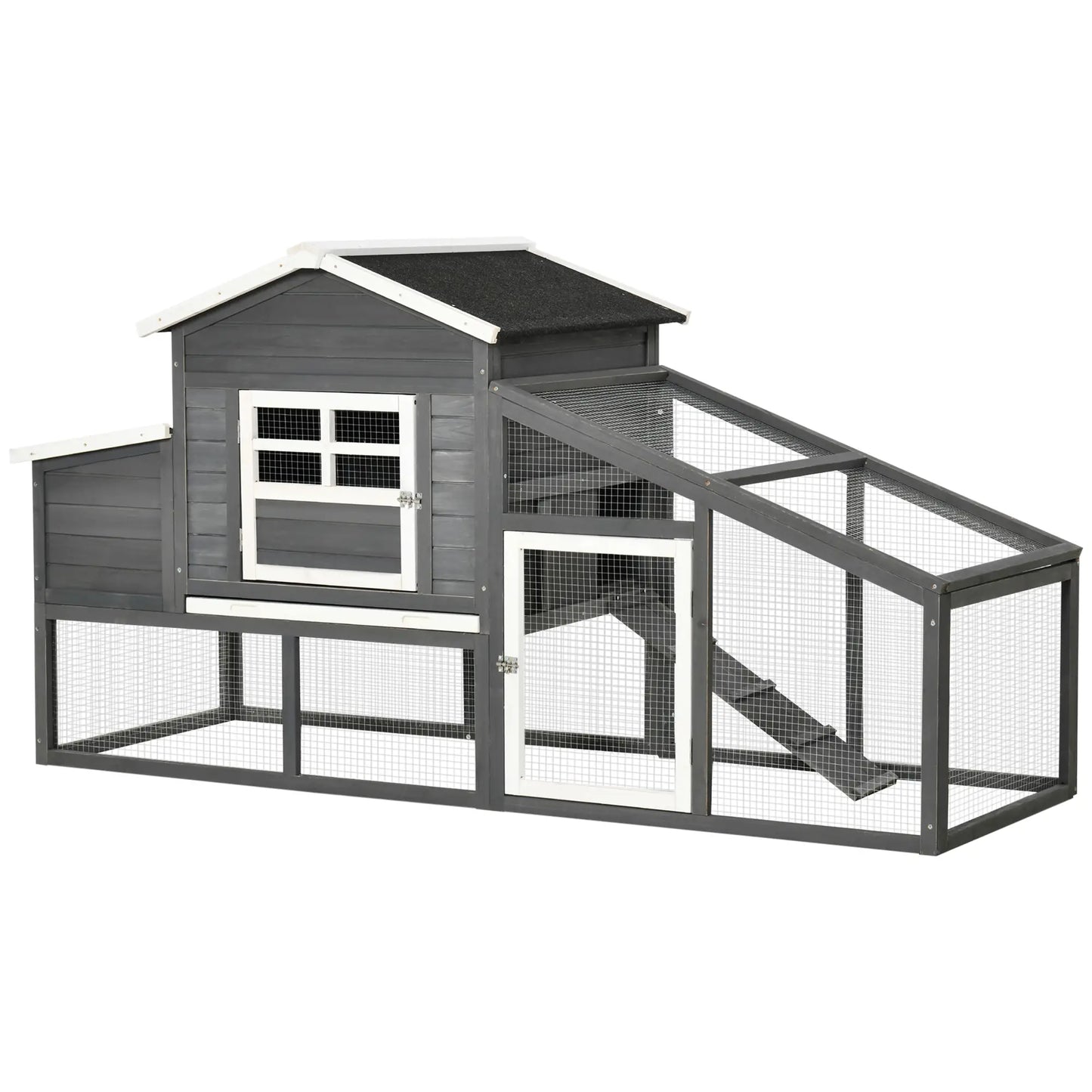 79" Wooden Chicken Coop, Hen House, Poultry Habitat, Grey Chicken Coops Grey, White, Black at Gallery Canada