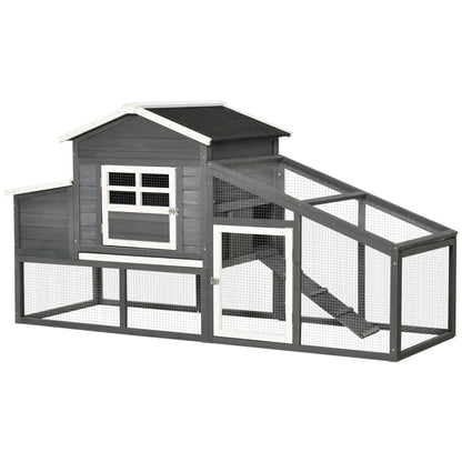 79" Wooden Chicken Coop, Hen House, Poultry Habitat, Grey Chicken Coops Grey, White, Black at Gallery Canada