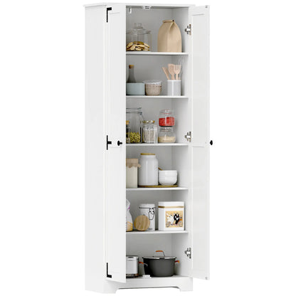 67" Farmhouse Pantry Cabinet, 2 Doors, Adjustable Shelves, Distressed, White Storage Cabinets at Gallery Canada