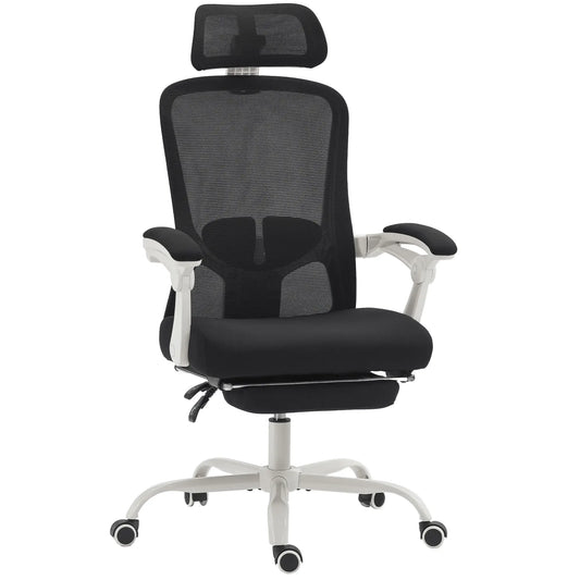 Ergonomic Office Chair, Mesh Reclining Desk Chair, Adjustable Lumbar Support, Headrest, Black Office Chairs Black, White at Gallery Canada
