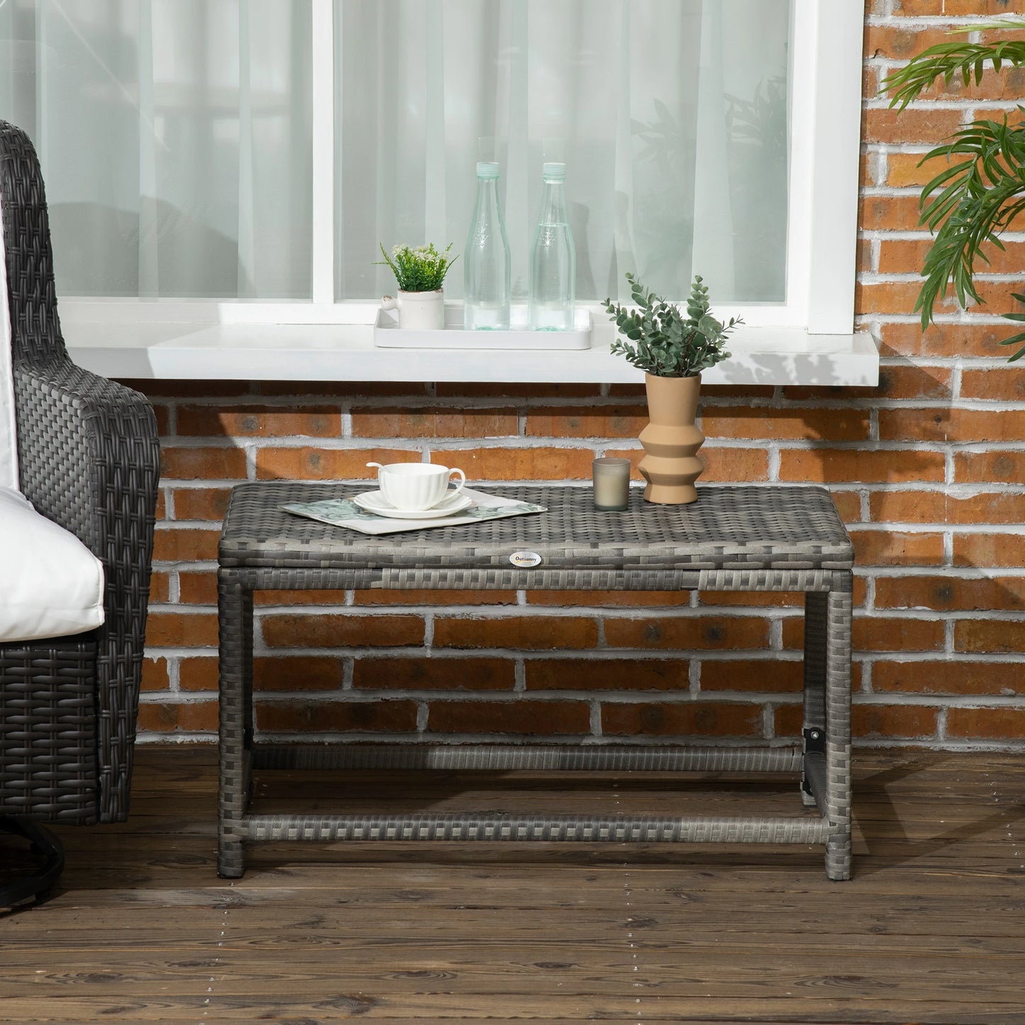 Patio Rattan End Table, Outdoor Side Table, Woven Top, Mixed Grey, Grey Patio Side Tables at Gallery Canada