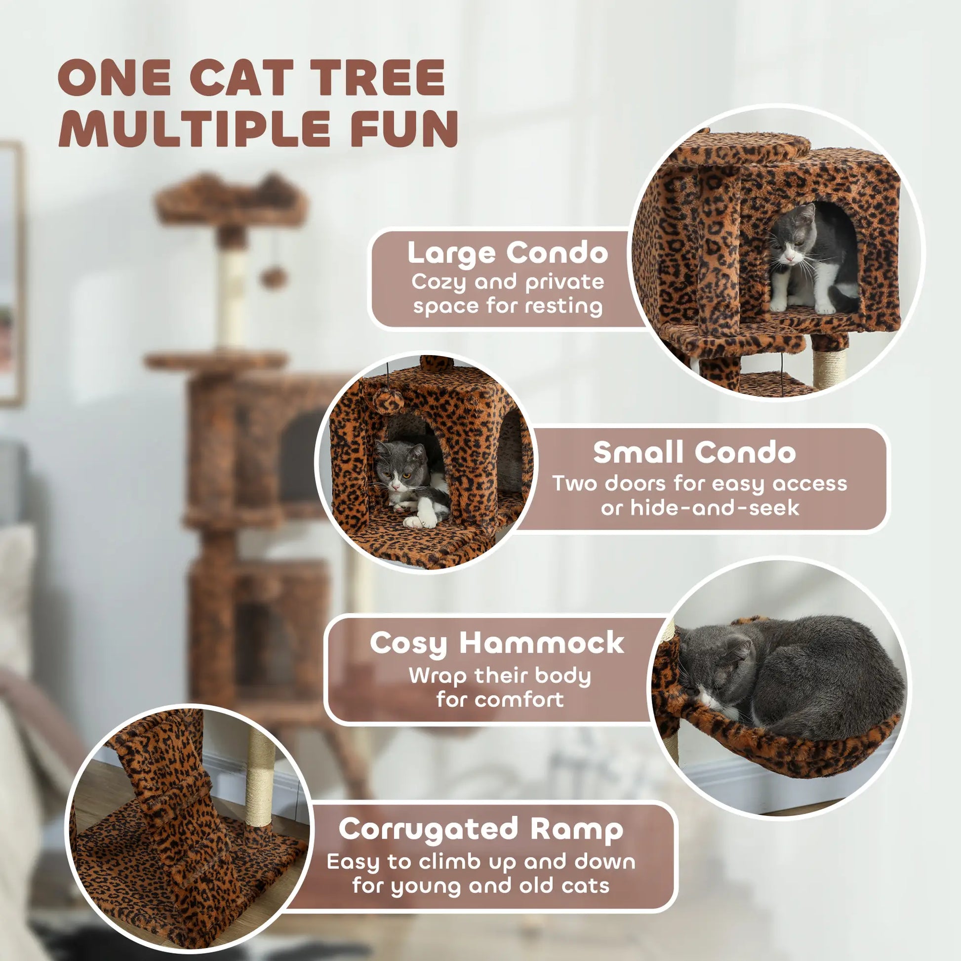 63 Inch Cat Tree with Sisal Posts, Condos, Plush Perches, Hammock, Ladder Cat Towers at Gallery Canada