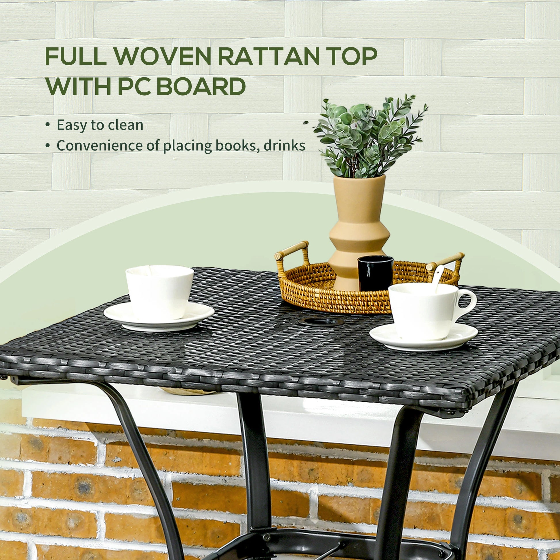 34 Inch Outdoor Wicker Dining Table, PE Rattan Coffee Table, Black Patio Side Tables at Gallery Canada