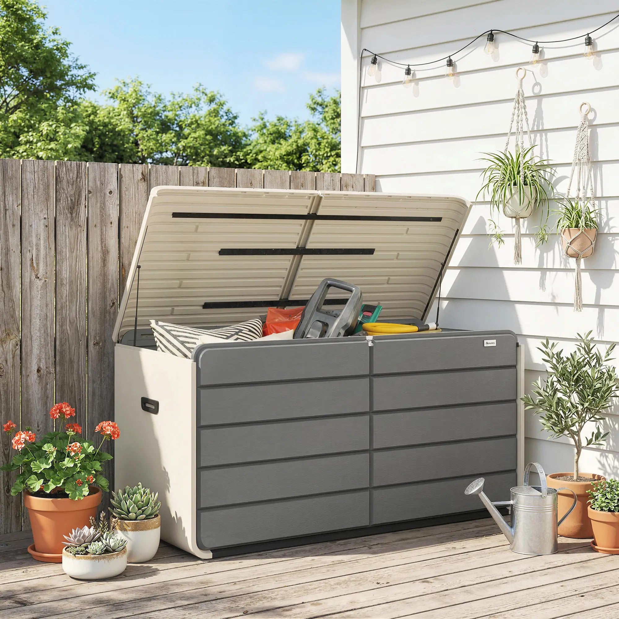 Outdoor Storage Box With Lockable Lid, HDPE Garden Deck Box With Wheels 757 L Patio Storage Boxes at Gallery Canada