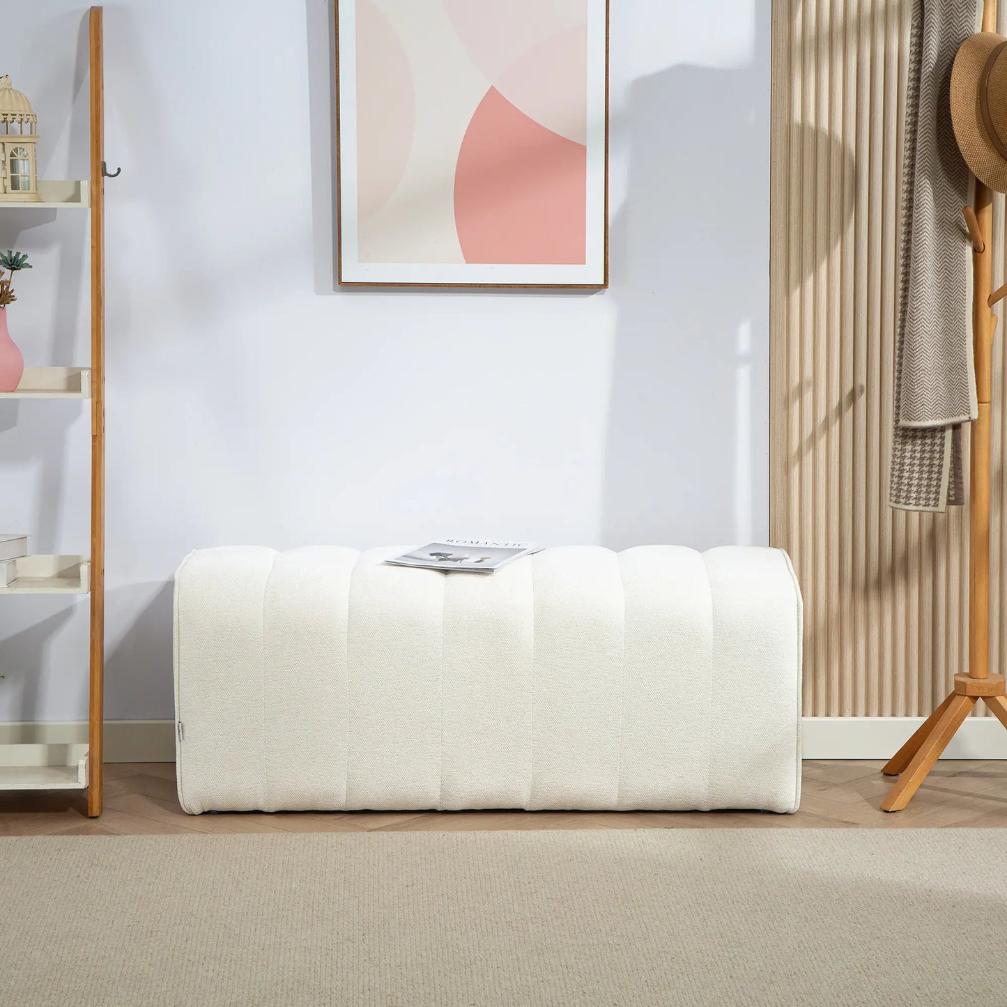 43" Upholstered Bed Bench, 485 lbs Capacity, Cream White Storage Ottomans & Benches at Gallery Canada