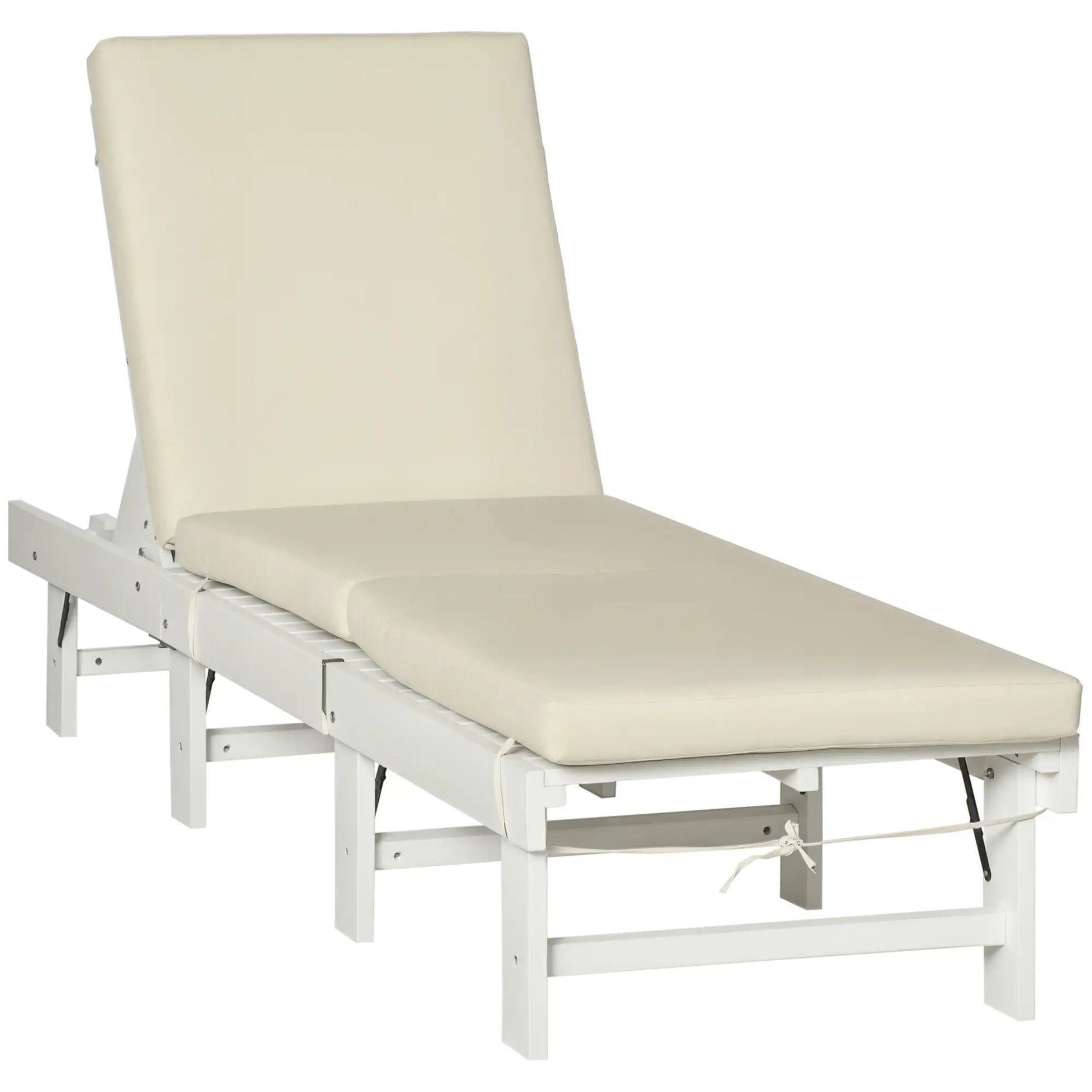 Wooden Folding Chaise Lounge, Outdoor Chair, Adjustable Back, White Chaise Loungers White Frame, Cream White Cushion at Gallery Canada