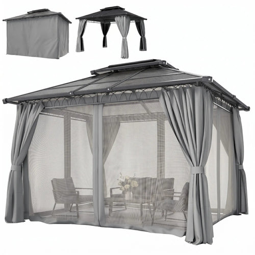 10' x 12' Outdoor Hardtop Gazebo, Steel Frame, Grey
