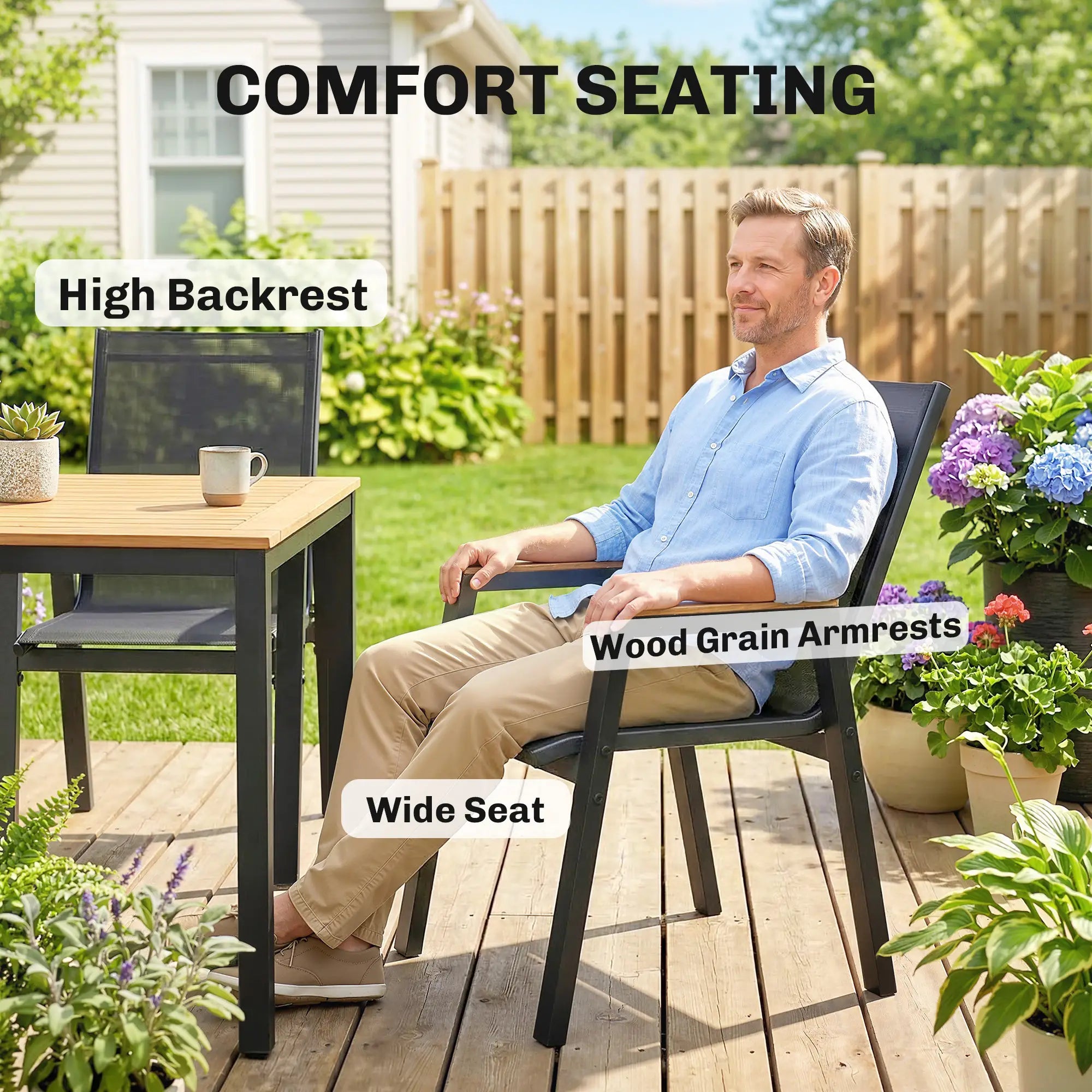 7 Piece Outdoor Dining Set, Rectangle Patio Table, 6 Mesh Chairs Outdoor Dining Sets at Gallery Canada