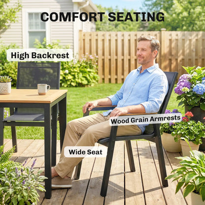 7 Piece Outdoor Dining Set, Rectangle Patio Table, 6 Mesh Chairs Outdoor Dining Sets at Gallery Canada