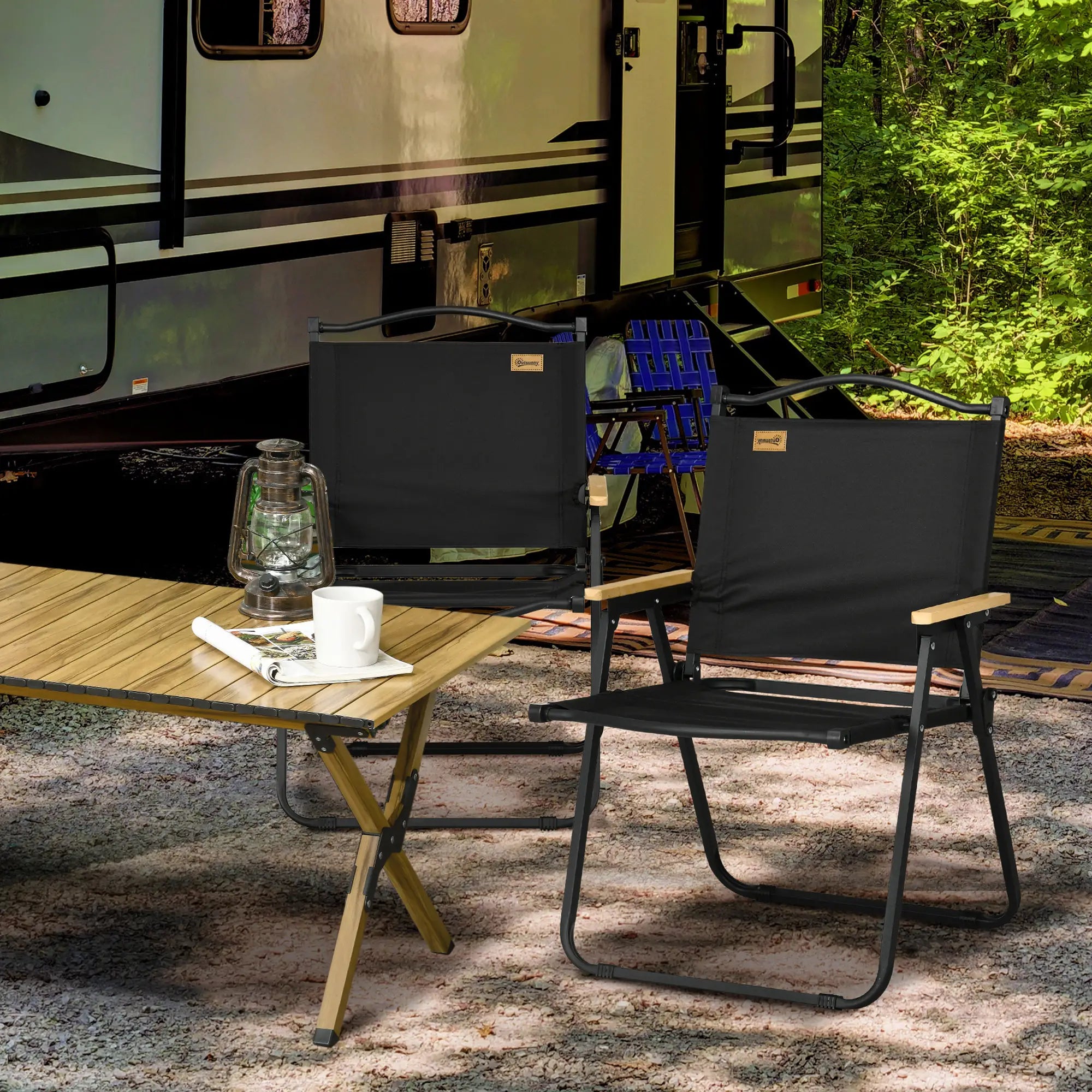 Set Of 2 Lightweight Folding Camping Chairs, Portable Armchairs, Black Picnic Tables & Camping Chairs at Gallery Canada