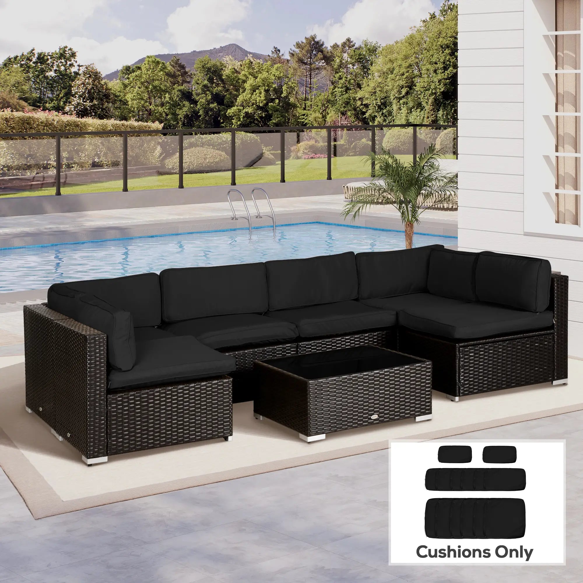 14pc Patio Rattan Sofa Set, Polyester Cover Replacement, Black Patio Chair Cushions at Gallery Canada