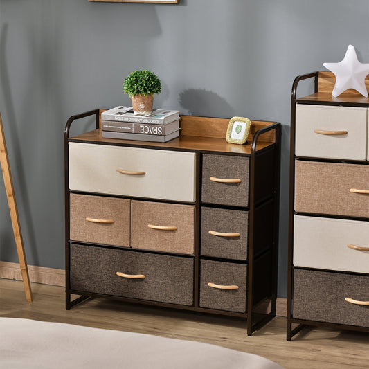 7-Bin Dresser, Fabric Chest of Bins, 3-Tier Storage Organizer for Living Room Entryway, Tower Unit with Steel Frame Wooden Top - Gallery Canada
