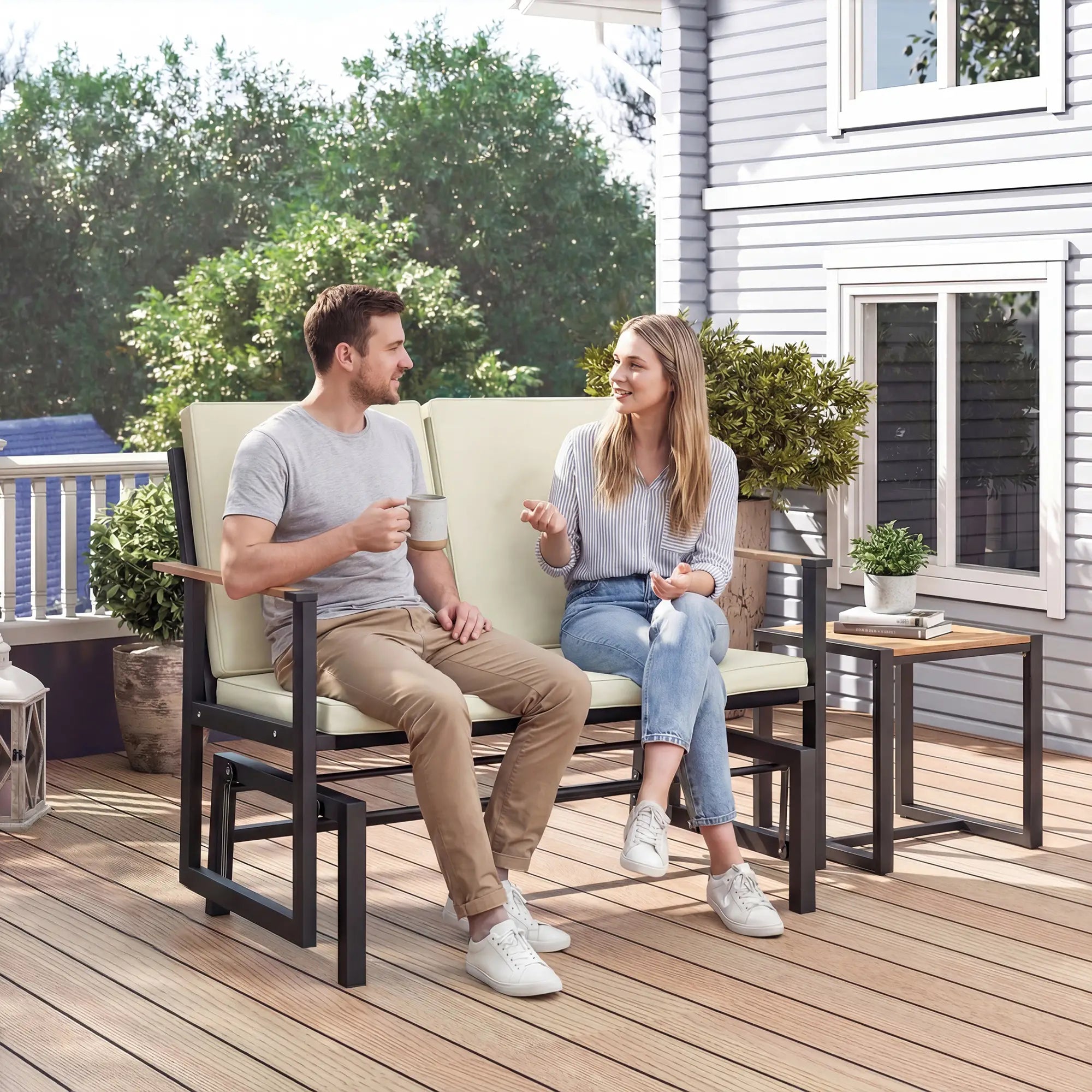 Outdoor Glider Bench For 2 Person, Thick Cushions, Cream White Outdoor Gliders at Gallery Canada
