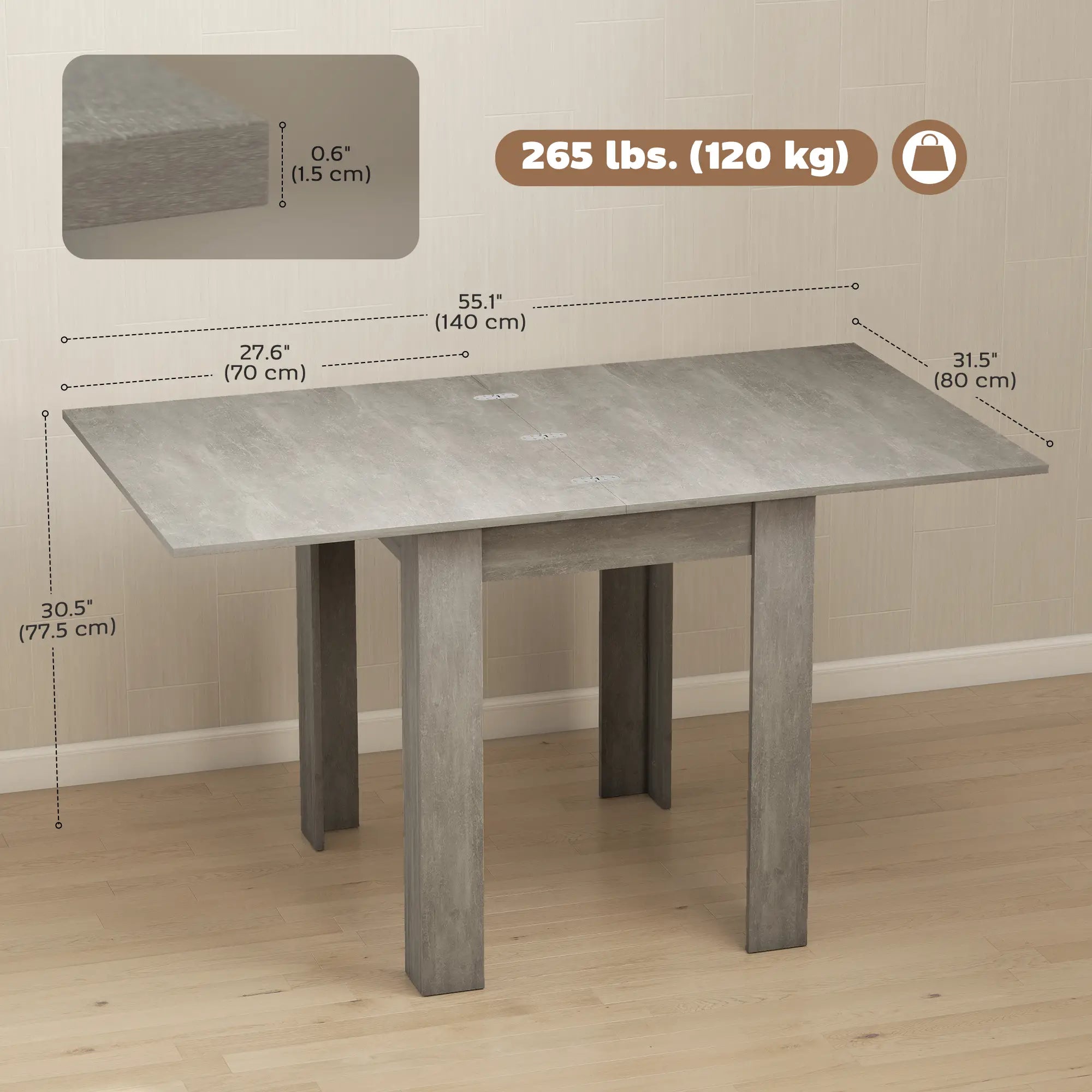 55 Inch Extendable Dining Table for 4-6 Person, Kitchen Table, Grey Dining Tables at Gallery Canada