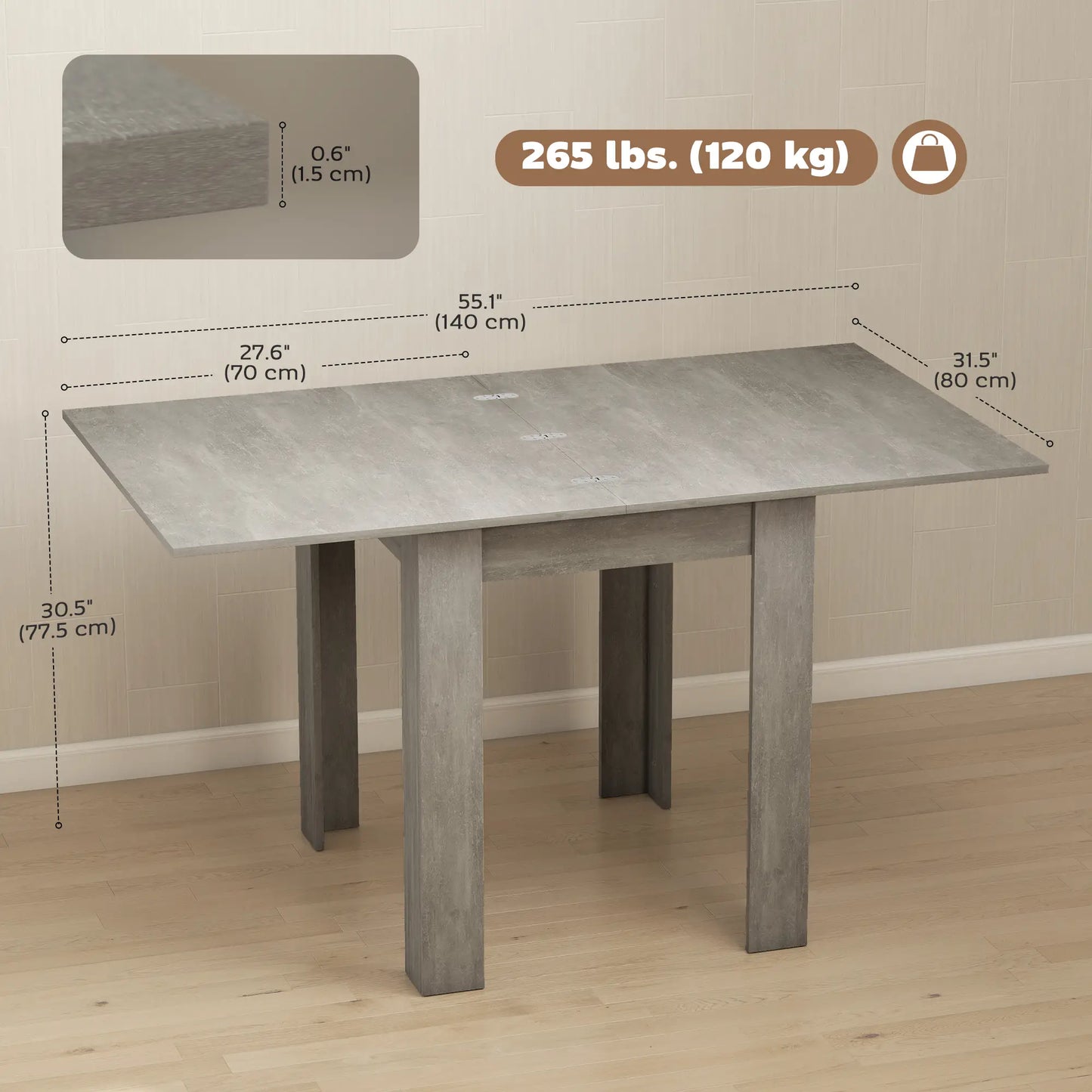 55 Inch Extendable Dining Table for 4-6 Person, Kitchen Table, Grey Dining Tables at Gallery Canada