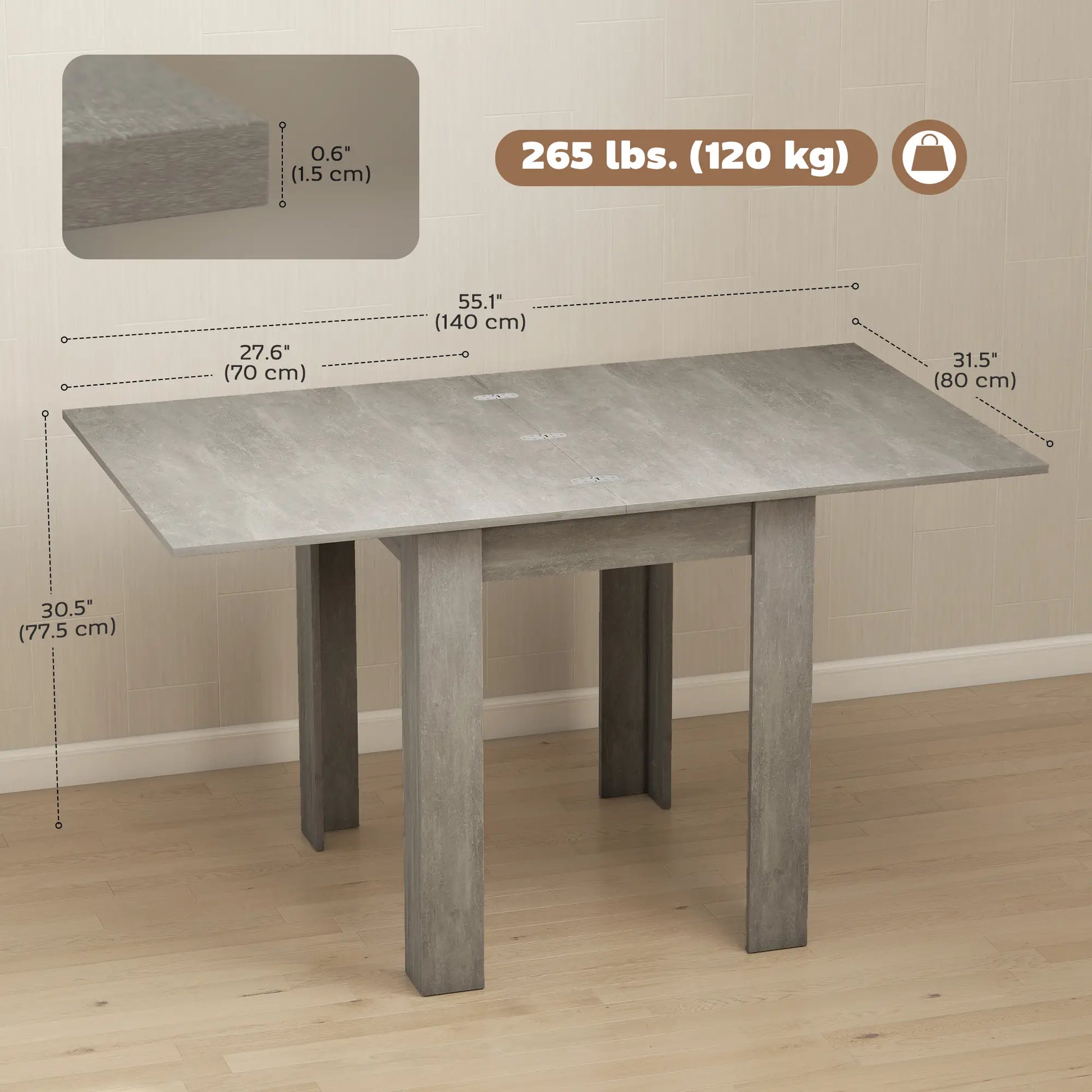 55 Inch Extendable Dining Table for 4-6 Person, Kitchen Table, Grey Dining Tables at Gallery Canada