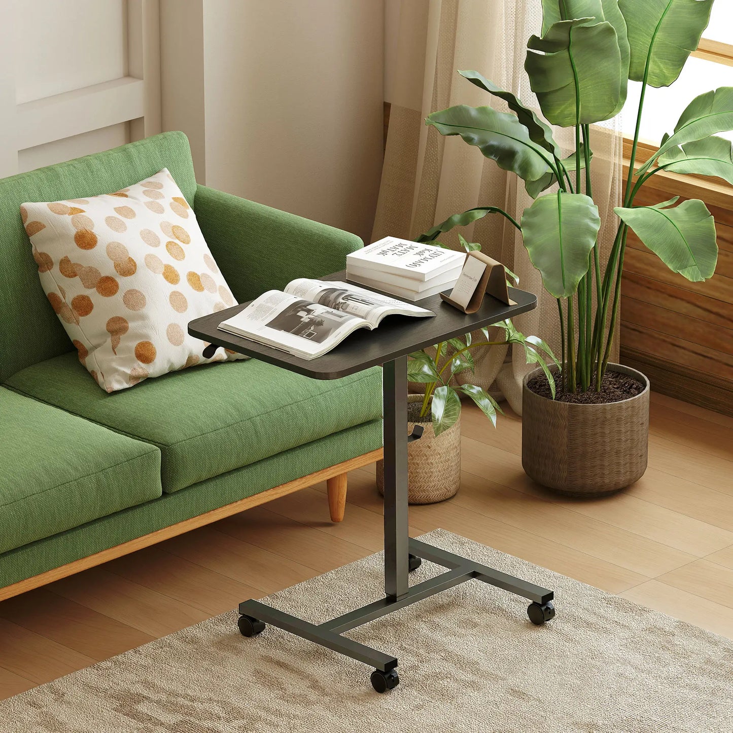 Height Adjustable Standing Desk, Pneumatic Sit Stand Desk, Black Wood Grain, Black Office Desks & Work Stations at Gallery Canada