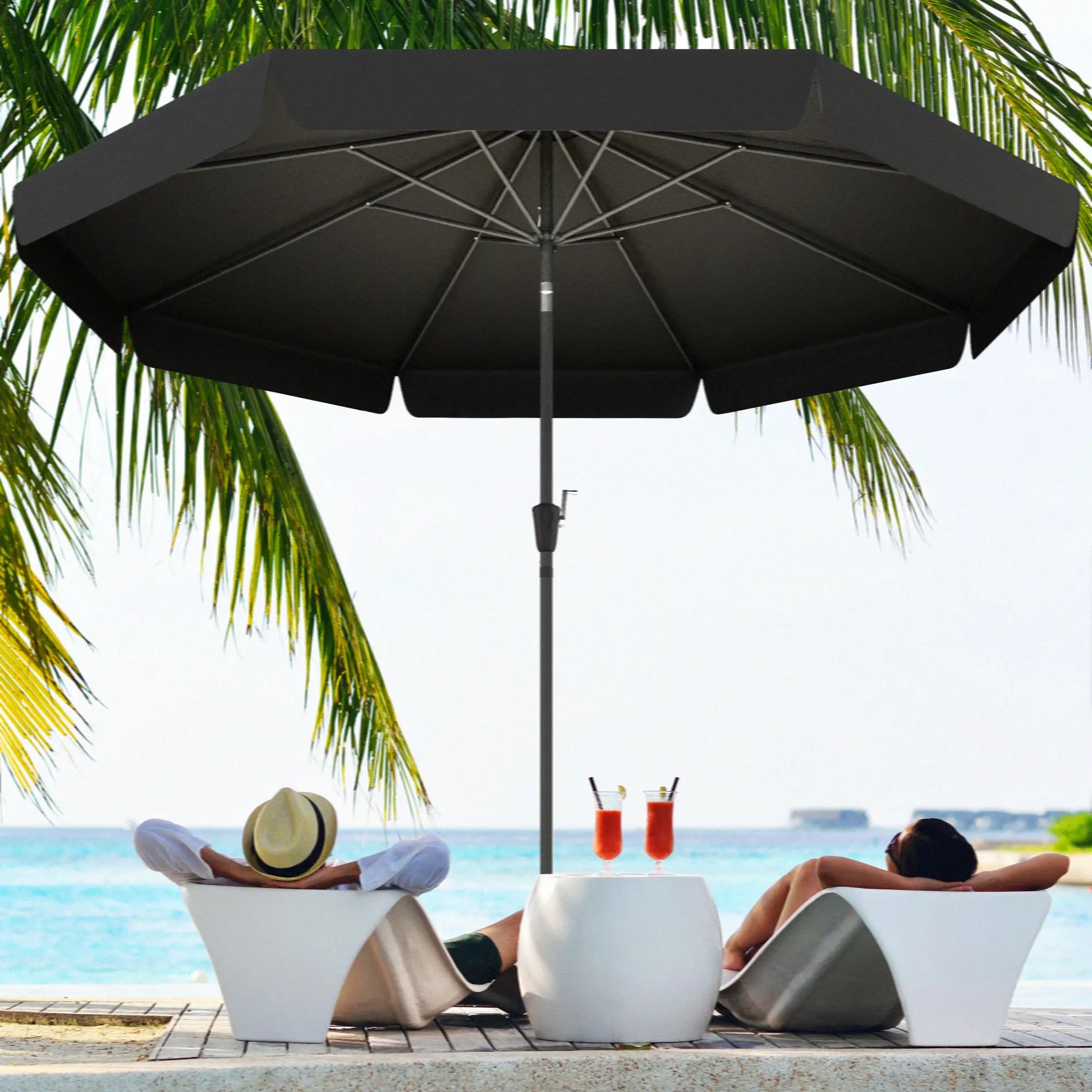 8.5 ft Round Patio Umbrella, Tilt and Crank, Black Sun Umbrellas at Gallery Canada