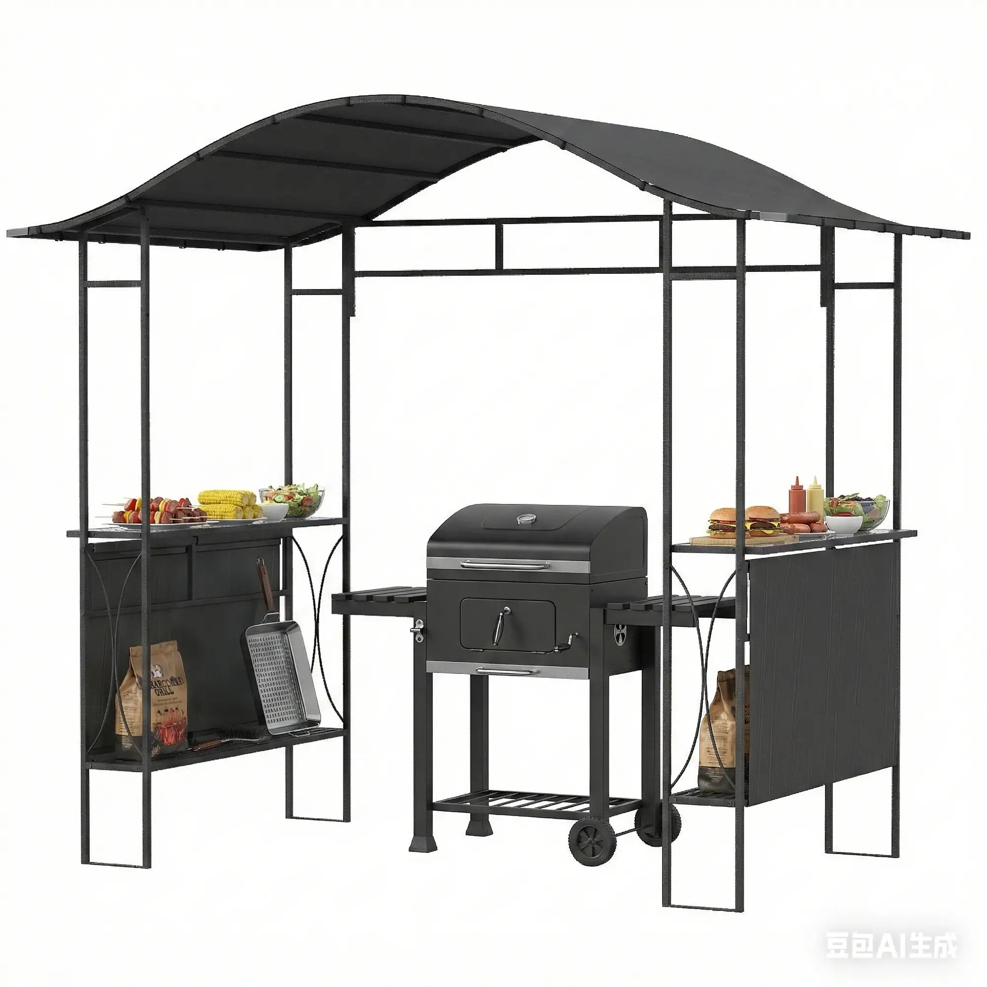8' x 5' Grill Gazebo Canopy, Outdoor BBQ Shelter, Dark Grey BBQ Grill Gazebos Dark Grey at Gallery Canada