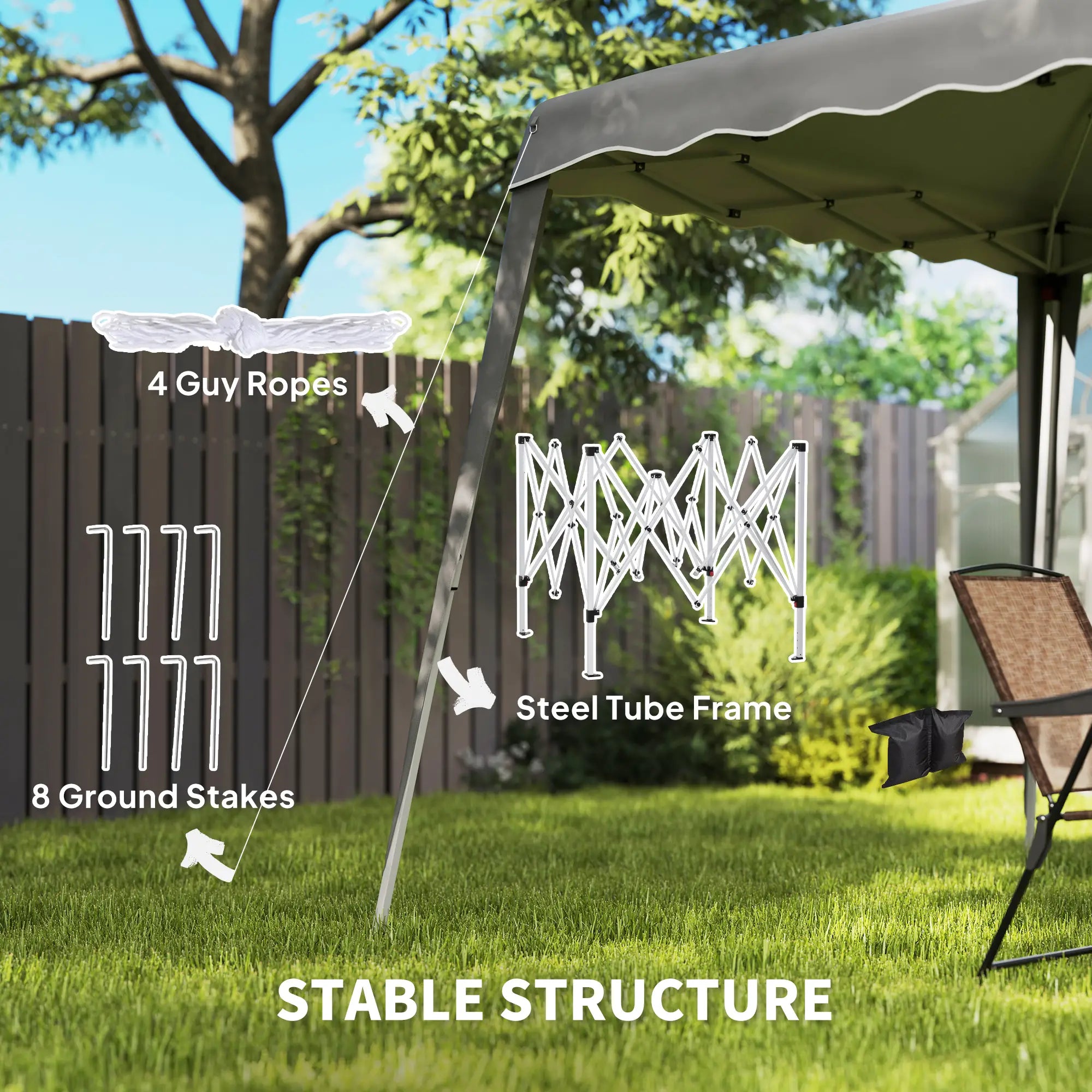 8' x 8' Pop Up Canopy, Foldable Outdoor Tent, Portable With Carrying Bag, Grey Pop Up Canopies at Gallery Canada