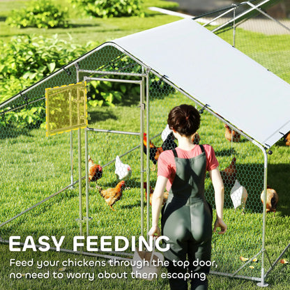 Large Metal Chicken Run, Waterproof UV-Resistant Cover, Feeding Door, Hanging Feeder, Perch, 24-30 Chickens Chicken Coops at Gallery Canada