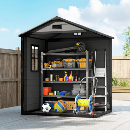 6x4.5FT Plastic Shed, Lockable Garden Tool Storage With Double Doors, Grey Sheds at Gallery Canada
