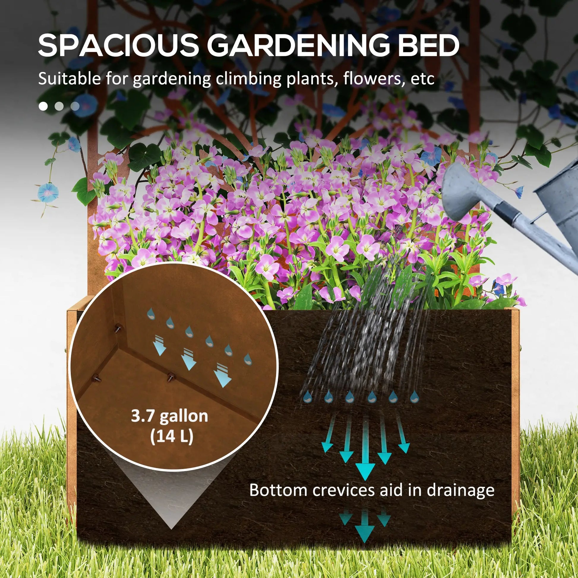 Raised Garden Bed with Privacy Screen, Metal Planter Box, Trellis, Brown Raised Garden Beds at Gallery Canada