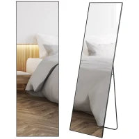 Miroir pleine longueur 64"x20", verre trempé, avec support, noir