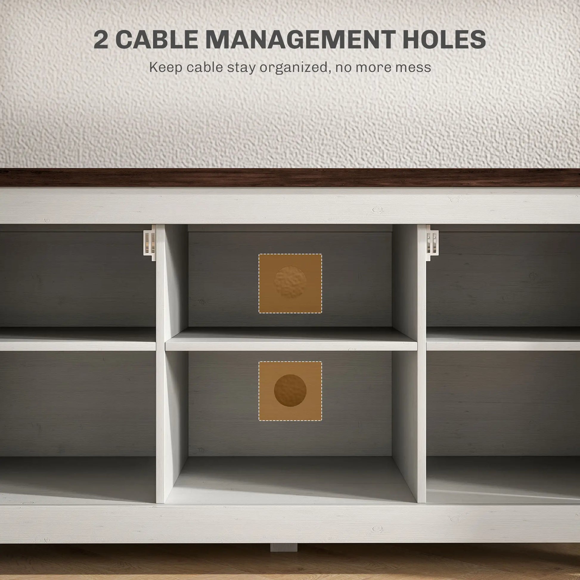 Farmhouse TV Stand for 50" TV, Barn Doors, Cable Management, Distressed White, White TV Stands at Gallery Canada