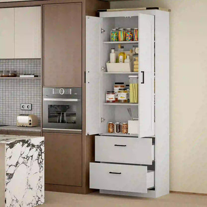 67" Tall Kitchen Pantry Cabinet, Doors, Drawers, Adjustable Shelves, Cream White Kitchen Pantry Cabinets at Gallery Canada