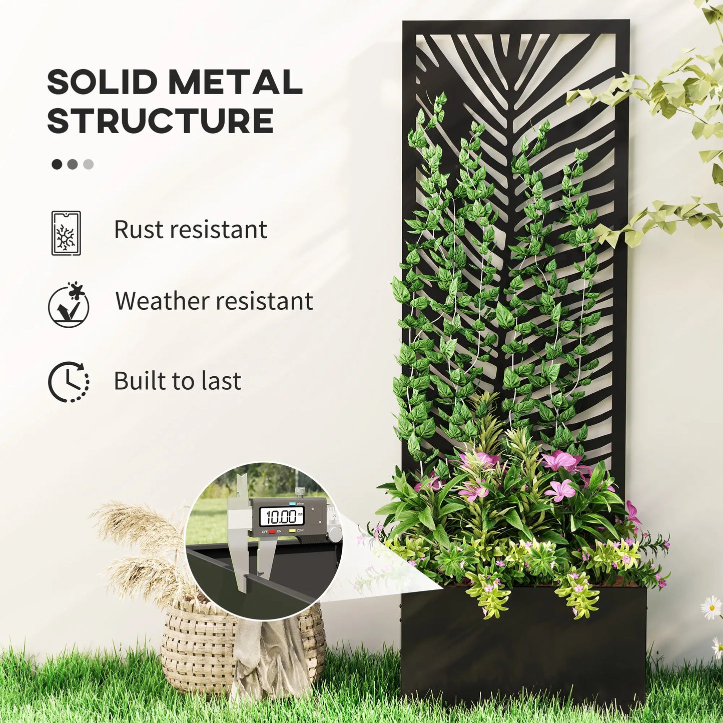 Raised Garden Bed, Outdoor Privacy Screen, Metal Planter Box with Trellis, Wall-Mounted, Black Raised Garden Beds at Gallery Canada