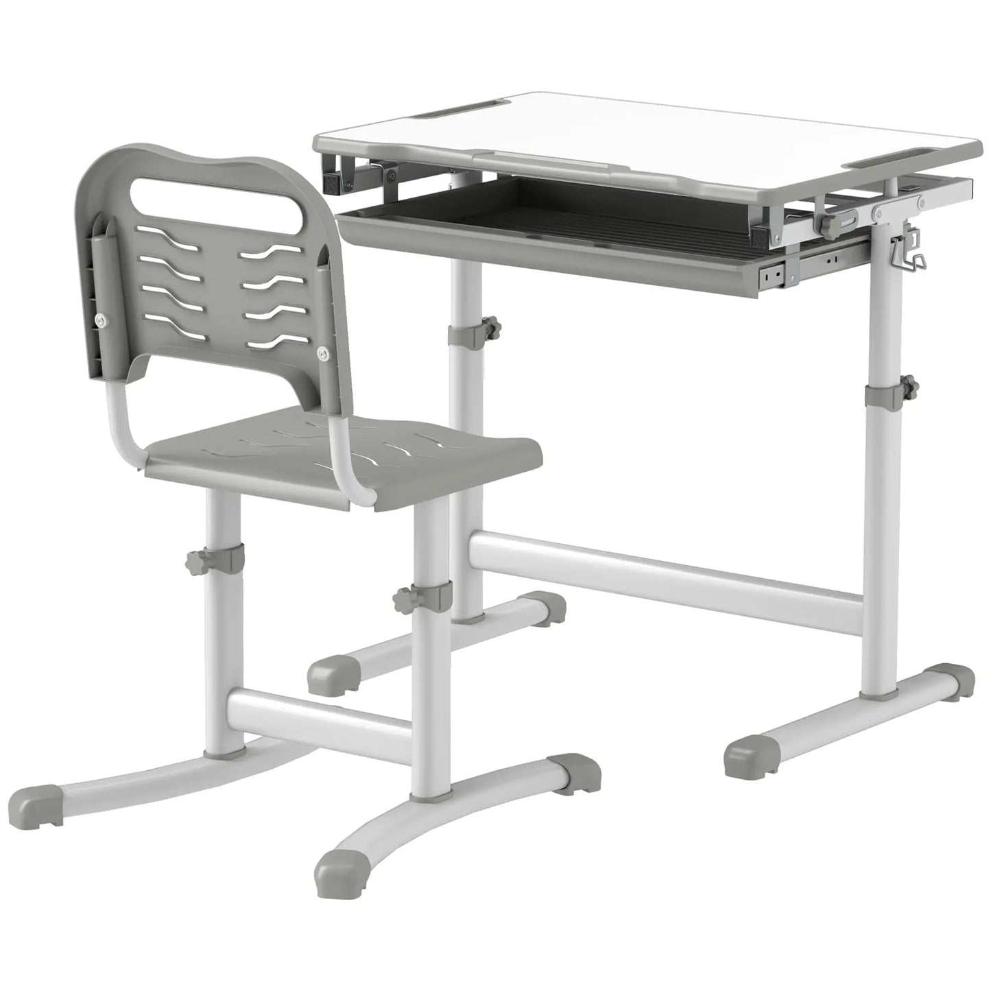 Adjustable Study Table and Chair Set, Drawer, Pen Slot, Grey Kids Desk Sets Grey at Gallery Canada
