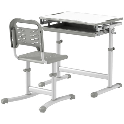 Adjustable Study Table and Chair Set, Drawer, Pen Slot, Grey Kids Desk Sets Grey at Gallery Canada