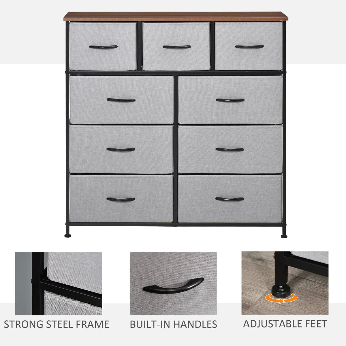 9-Drawer Dresser, 4-Tier Fabric Storage Tower, Grey Storage Cabinets at Gallery Canada