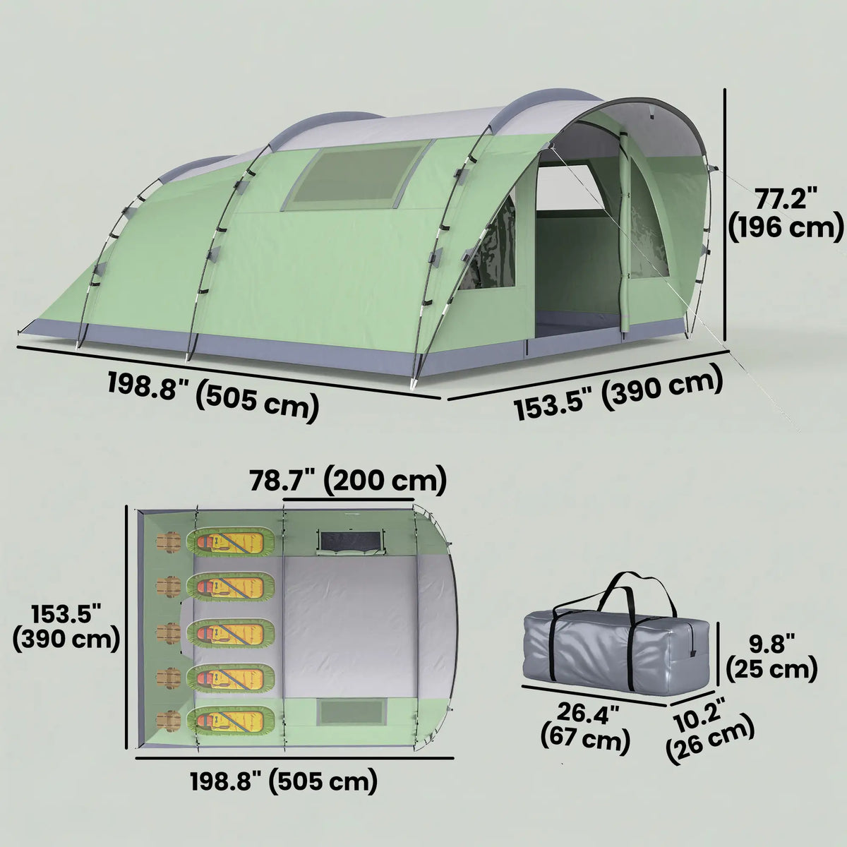Large Family Tent, 2-4 Person, 4 Windows, Porch, Light Green Camping Tents at Gallery Canada