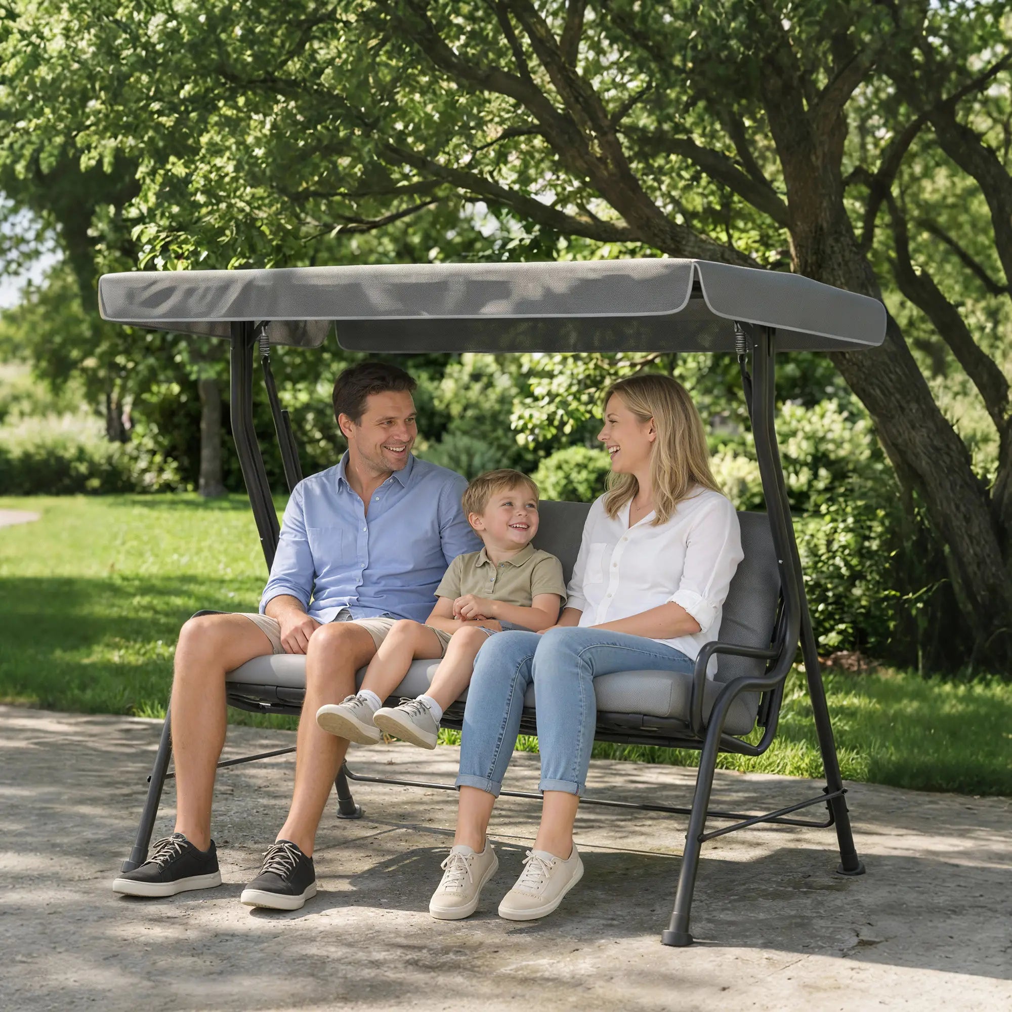3-Person Patio Swing Chair With Canopy, Light Grey Porch Swings with Canopy at Gallery Canada