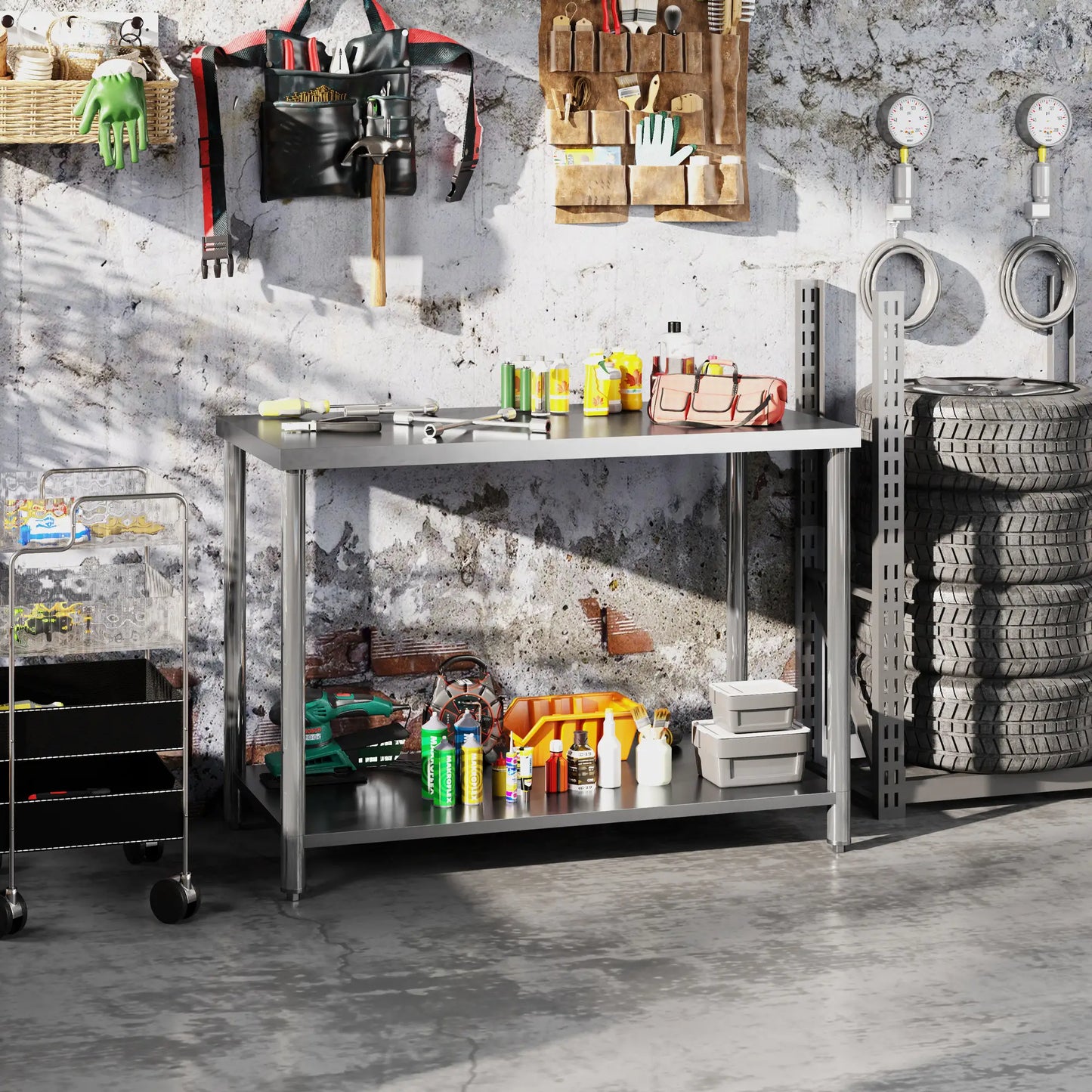 Stainless Steel Workbench, 24"x47"x34", Heavy Duty with Shelf Office Desks & Work Stations at Gallery Canada
