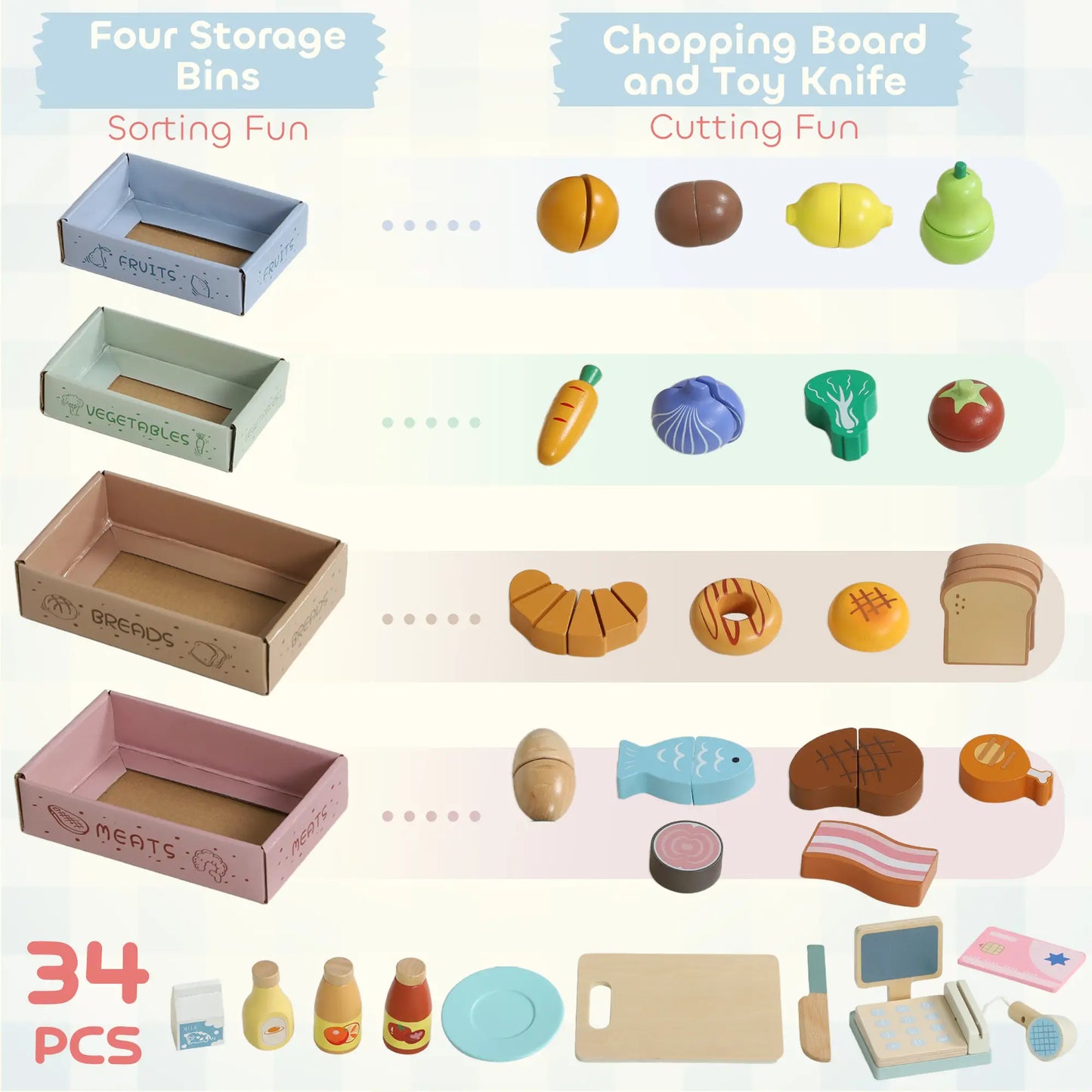 Kids Grocery Store Playset, Toy Set with Cash Register, Chalkboard, Food Toy Playsets at Gallery Canada