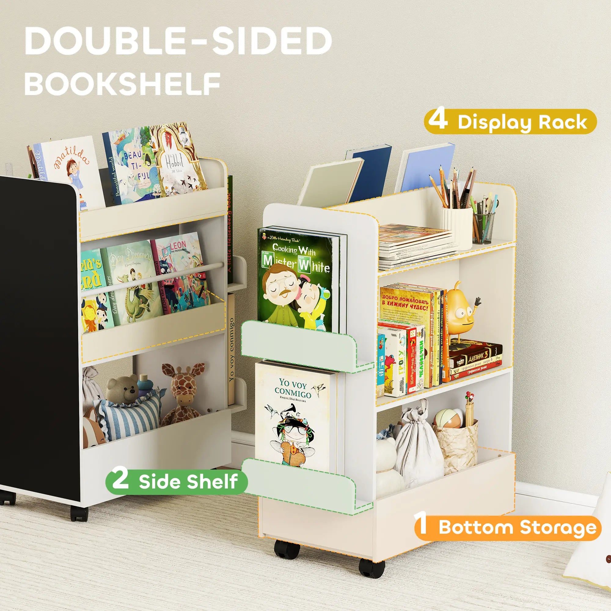 Kids Bookshelf with Wheels, Blackboard, 3-8 Years Bookshelves & Bookcases at Gallery Canada