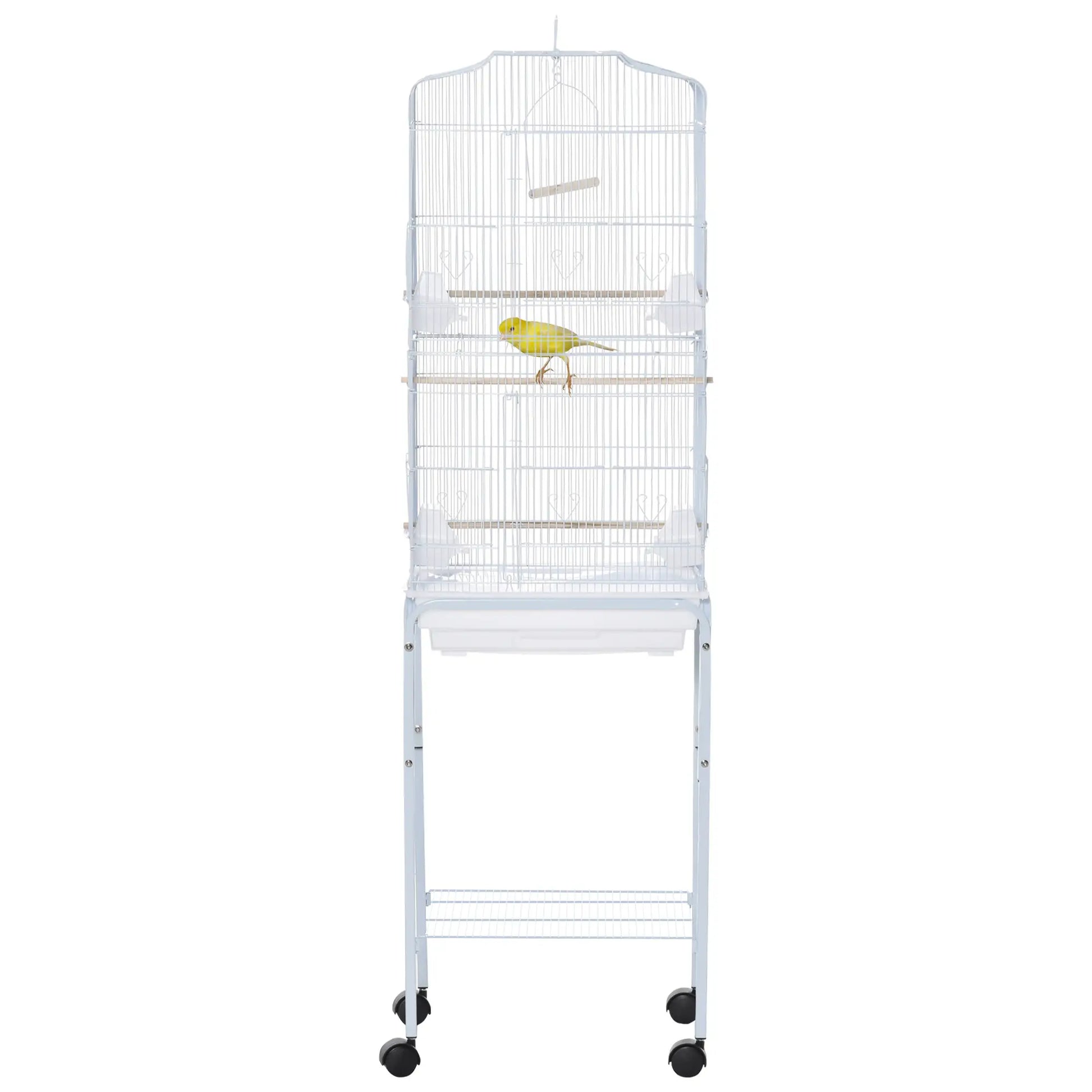 62" Rolling Bird Cage, Cockatoo House, Play Top, Storage Shelf, Wheels, White Bird Cages at Gallery Canada