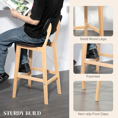 PU Leather Bar Stools Set of 2, Counter Height, Natural and Black, Black Bar Stools at Gallery Canada