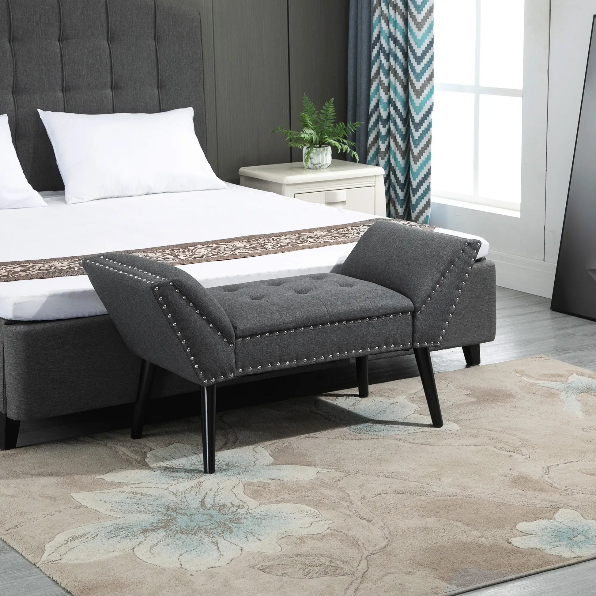 Modern Upholstered Bench, Bedroom Hallway Bench, Arms Nailhead Trim Storage Ottomans & Benches at Gallery Canada