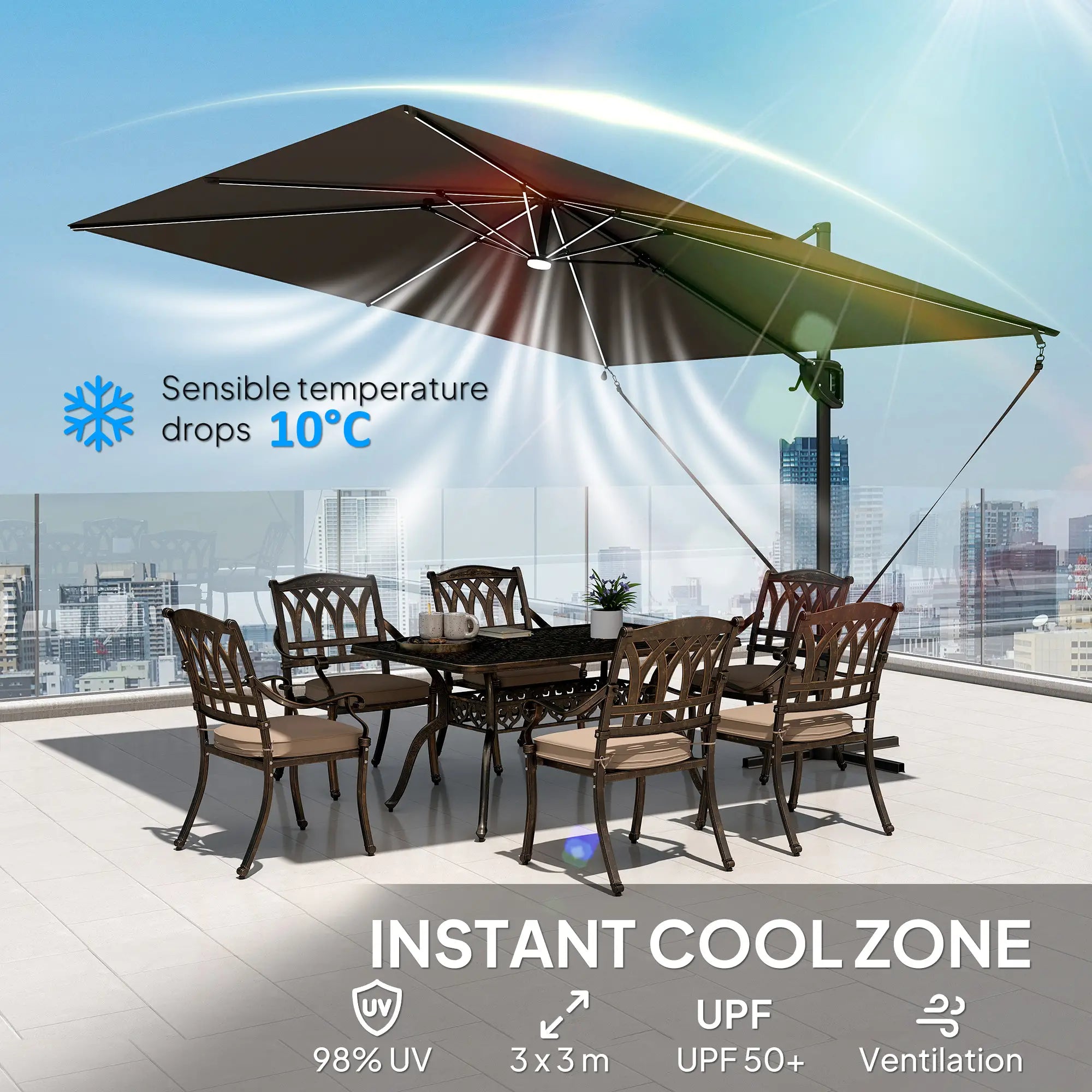 10 x 9.7 Ft Offset Cantilever Patio Umbrella With Lights, Dark Grey Offset Cantilever Umbrellas at Gallery Canada
