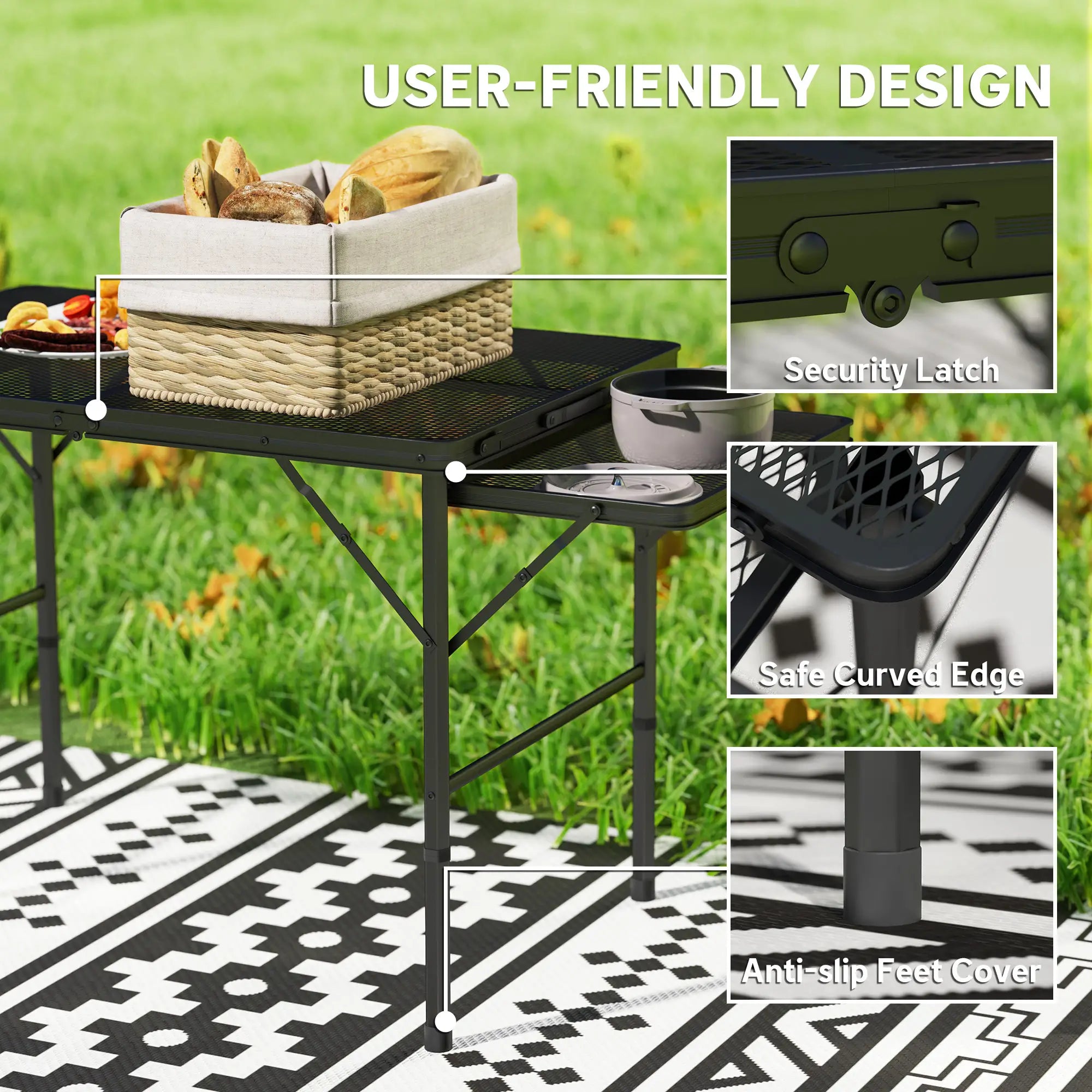 4.5ft Folding Grill Table, Adjustable Height, Metal Portable Picnic Table Picnic Tables & Camping Chairs at Gallery Canada