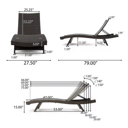 Wicker Chaise Lounge, Adjustable Backrest, Foldable, 79" L x 27.5" W x 38" H, Light Grey Lounger Chairs at Gallery Canada
