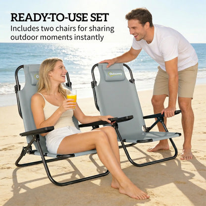 2 Beach Chair, 5-Position Adjustable, Folding Camping Chair, Light Grey Beach Accessories at Gallery Canada
