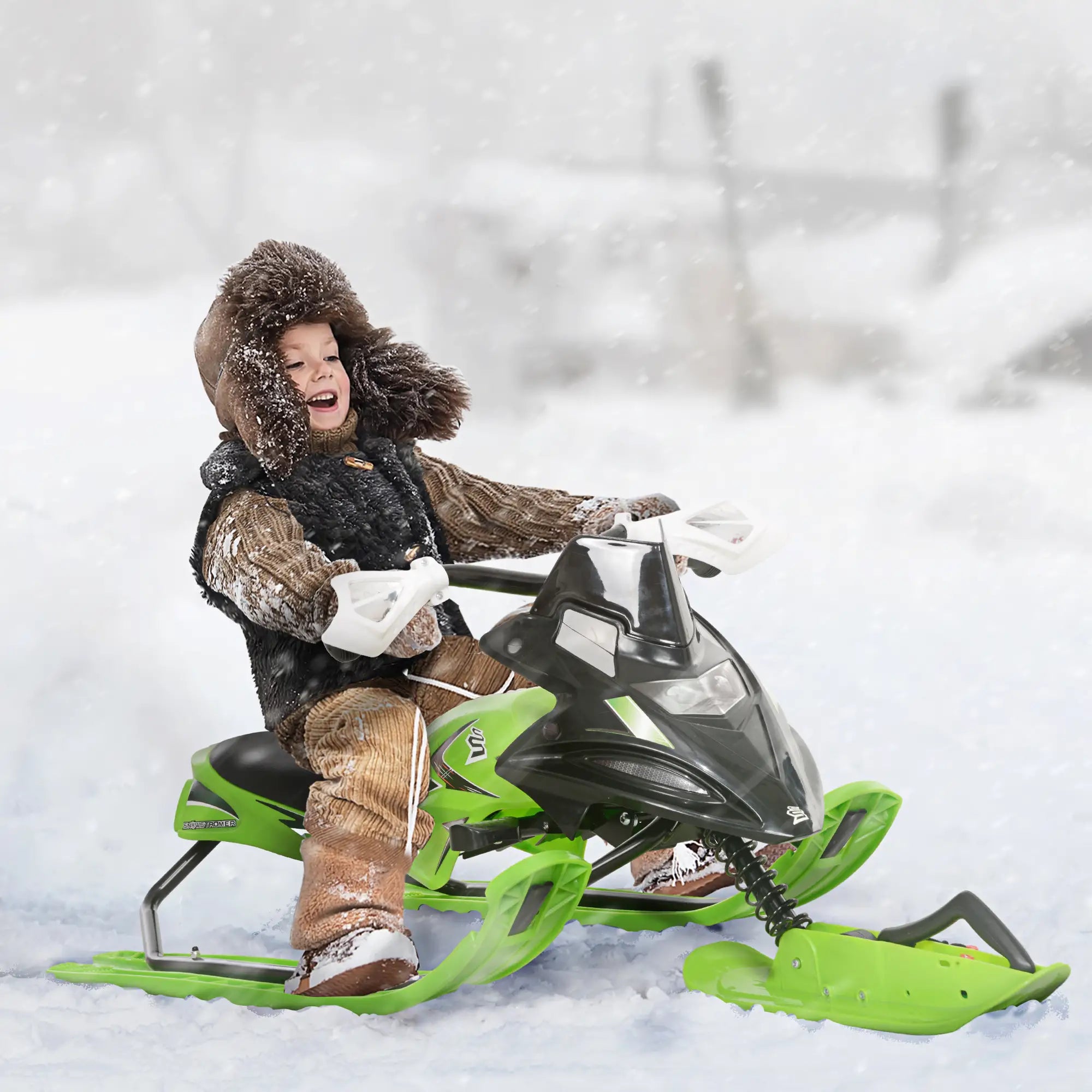 Kids Snow Sled with Padded Seat, Green Snow Scooters at Gallery Canada